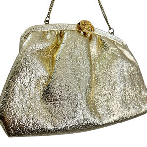 Vintage made in the USA metallic gold top close hand bag evening bag wristlet